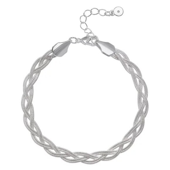 LC LAUREN CONRAD Mod/Contemporary Silver Gold Braided Herringbone Chain Bracelet - Picture 1 of 1